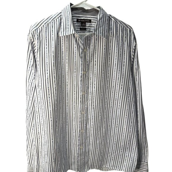 Michael Kors Classic Fit XL White & Navy Striped 100% Cotton Button-Up Shirt EUC - Picture 3 of 7
